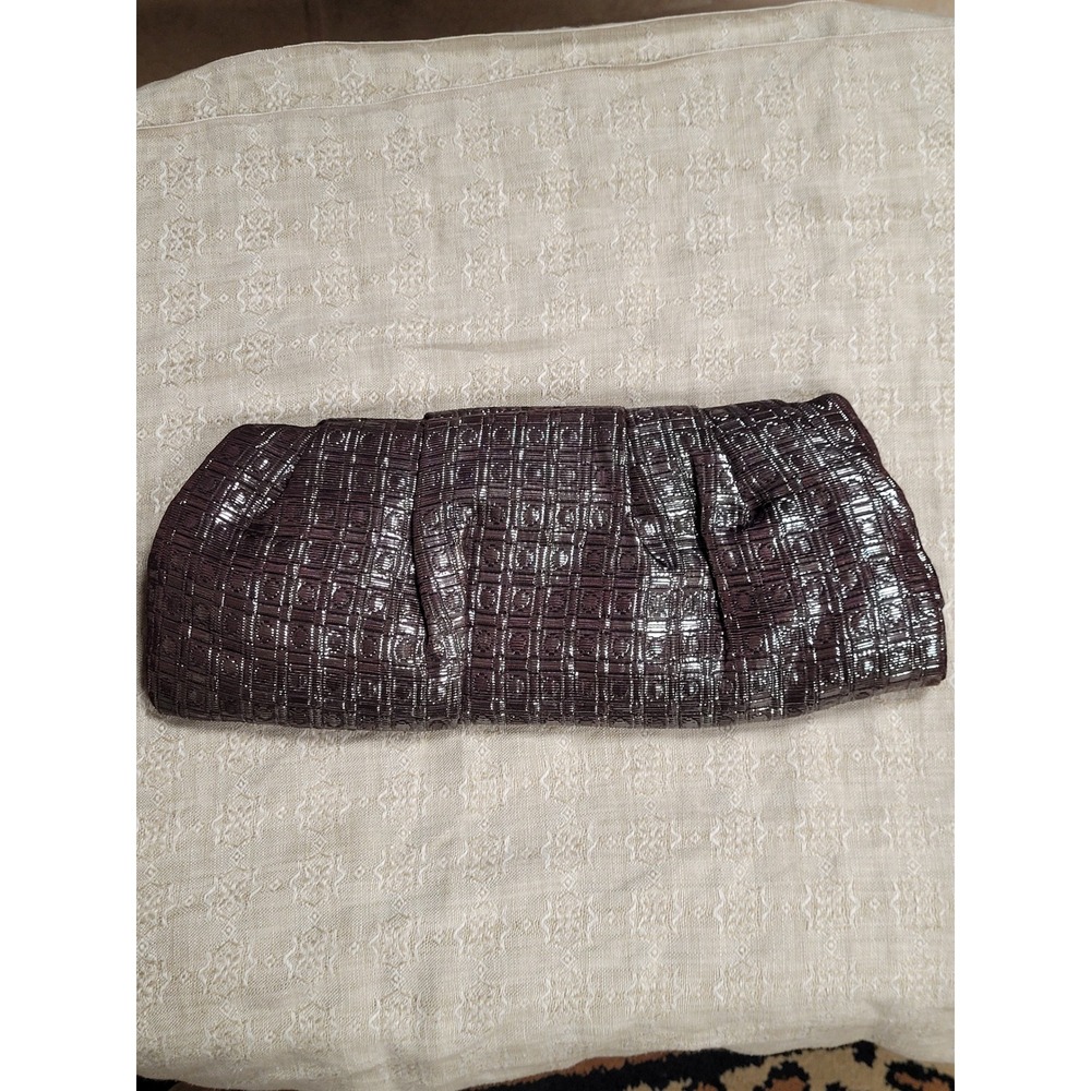 Express Womens Evening Clutch Bag Metallic Silver‎ Plum Pleated Formal Handbag